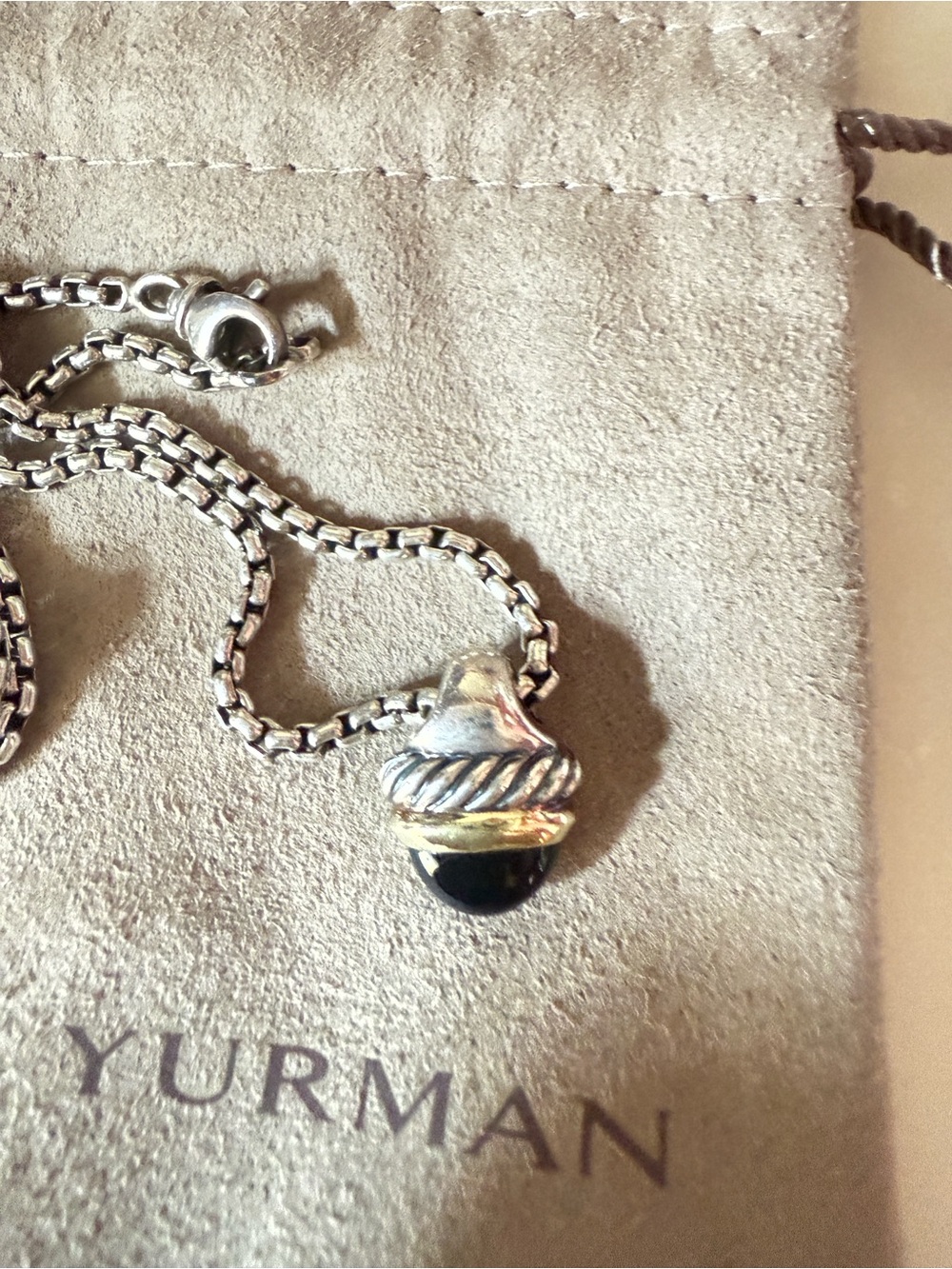David Yurman Sterling Silver and Black Onyx Pendant with Gold Accent